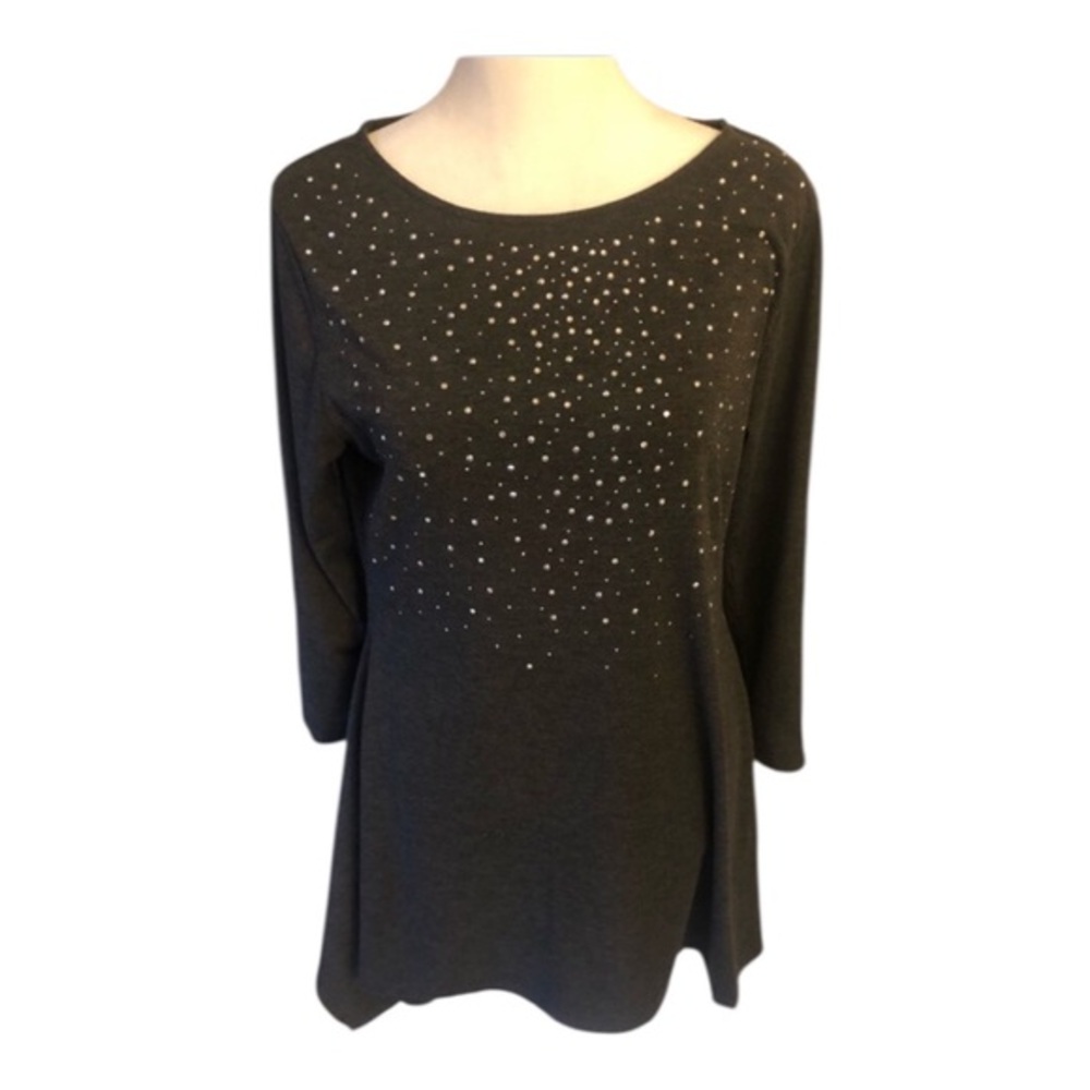 Embellished Gray Tunic Top with Rhinestone Detail - Size M Price Firm